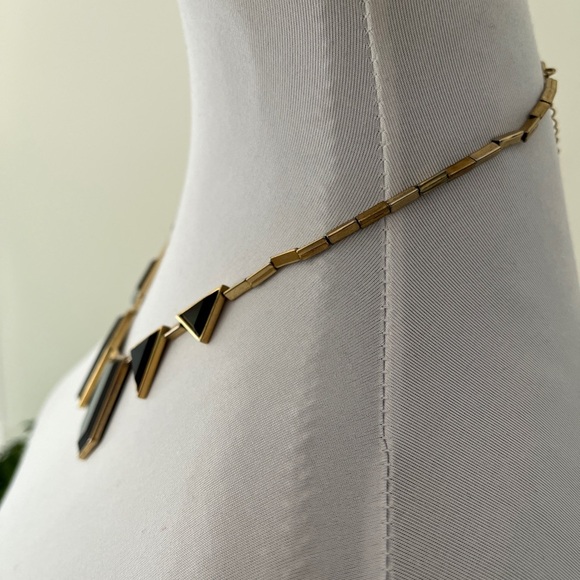 HOUSE OF HARLOW 1960 Black Enamel Gold Tone Metal Geometric Necklace Cocktail - Picture 9 of 14